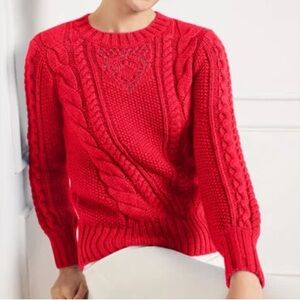 Talbots 2023 Balloon Sleeve Cable Knit Sweater in Red Size LP